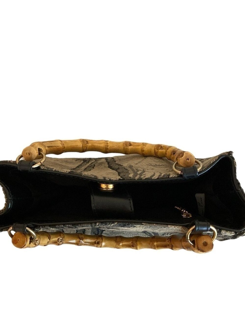 Sunny Hawaii Bag Palm Trees Bamboo Handles Black &Tan - Picture 5 of 6